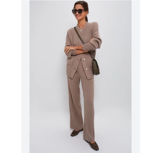 Varley Pants - Varley Pants Simeon Rib-Knit Wide-Leg in Fungi Brown